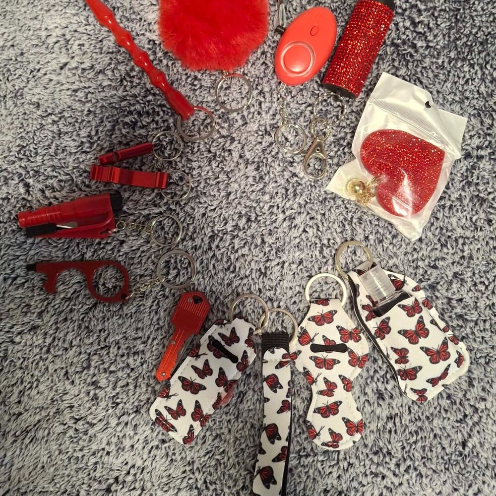 14 Pc Red Butterfly Safety Keychain w/Pepper Spray